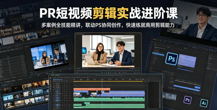 PR短视频剪辑实战进阶课，多案例全技能精讲，联动PS协同创作，快速练就商用剪辑能力mc69.cn - 副业项目分享,互联网学习资源,考公考研资料,虚拟资料与创业思路天璇笔记网