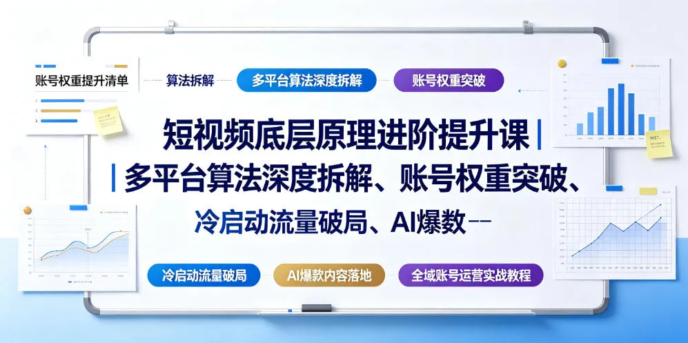 短视频底层原理进阶提升课｜多平台算法深度拆解、账号权重突破、冷启动流量破局、AI爆款内容落地与全域账号运营实战教程mc69.cn - 副业项目分享,互联网学习资源,考公考研资料,虚拟资料与创业思路天璇笔记网