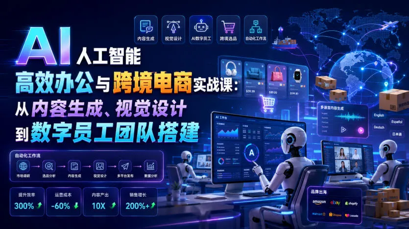 AI人工智能高效办公与跨境电商实战课：从内容生成、视觉设计到数字员工团队搭建mc69.cn - 副业项目分享,互联网学习资源,考公考研资料,虚拟资料与创业思路天璇笔记网