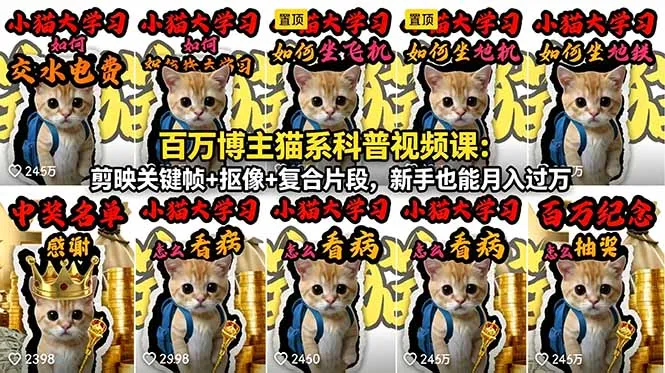 百万博主猫系科普视频课：剪映关键帧+抠像+复合片段，新手也能月入过万mc69.cn - 副业项目分享,互联网学习资源,考公考研资料,虚拟资料与创业思路天璇笔记网