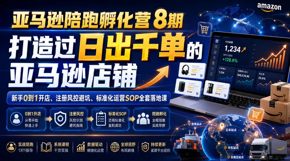 亚马逊陪跑孵化营8期，打造过日出千单的亚马逊店铺，新手0到1开店、注册风控避坑、标准化运营SOP全套落地课mc69.cn - 副业项目分享,互联网学习资源,考公考研资料,虚拟资料与创业思路天璇笔记网