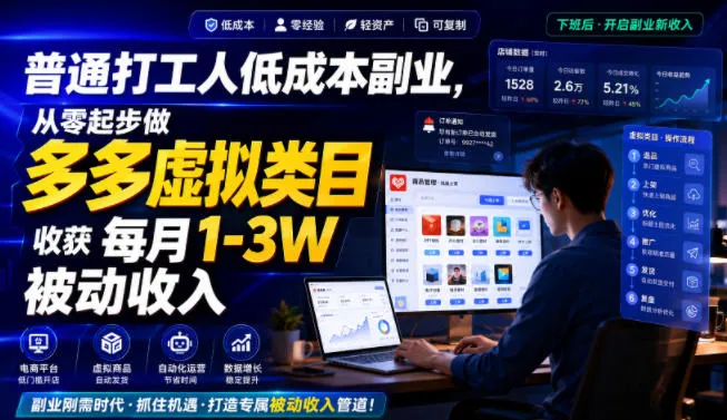 普通打工人低成本副业，从零起步做多多虚拟类目，收获每月1-3W被动收入【揭秘】mc69.cn - 副业项目分享,互联网学习资源,考公考研资料,虚拟资料与创业思路天璇笔记网