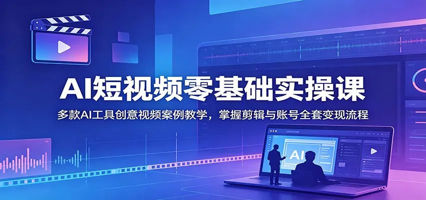 AI短视频零基础实操课：多款AI工具创意视频案例教学，掌握剪辑与账号全套变现流程mc69.cn - 副业项目分享,互联网学习资源,考公考研资料,虚拟资料与创业思路天璇笔记网