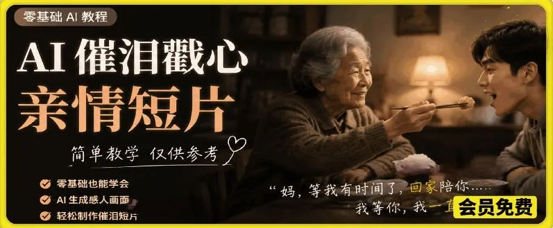 AI催泪戳心亲情短片，零基础AI教程，简单教学仅供参考mc69.cn - 副业项目分享,互联网学习资源,考公考研资料,虚拟资料与创业思路天璇笔记网