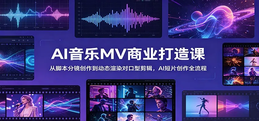 AI音乐MV商业打造课：从脚本分镜创作到动态渲染对口型剪辑，AI短片创作全流程mc69.cn - 副业项目分享,互联网学习资源,考公考研资料,虚拟资料与创业思路天璇笔记网