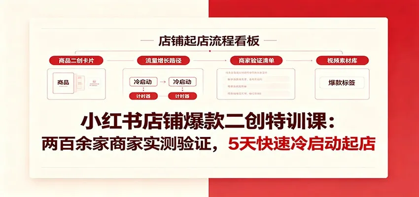 小红书店铺爆款二创特训课：两百余家商家实测验证，5天快速冷启动起店mc69.cn - 副业项目分享,互联网学习资源,考公考研资料,虚拟资料与创业思路天璇笔记网