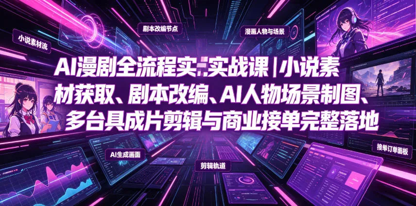 AI漫剧全流程实战课|小说素材获取、剧本改编、AI人物场景制图、多工具成片剪辑、平台付费变现与商业接单完整落地 AI漫剧全流程实战课|小说素材获取、剧本改编、AI人物场景制图、多工具成片剪辑、平台付费变现与商业接单完整落地