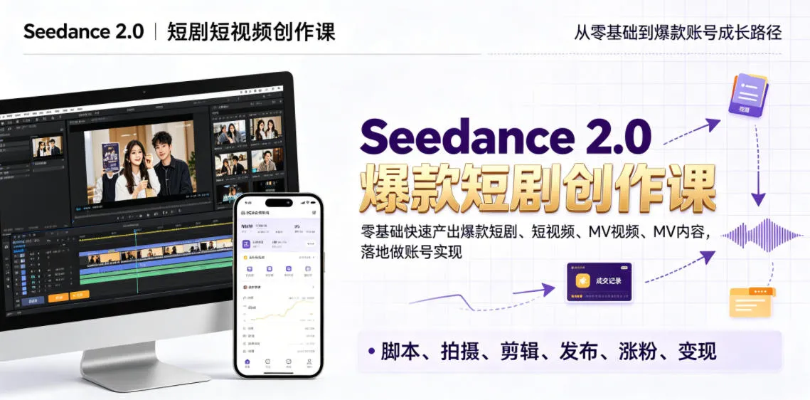Seedance 2.0短剧短视频创作课，零基础快速产出爆款短剧、短视频、MV内容，落地做账号实现变现mc69.cn - 副业项目分享,互联网学习资源,考公考研资料,虚拟资料与创业思路天璇笔记网