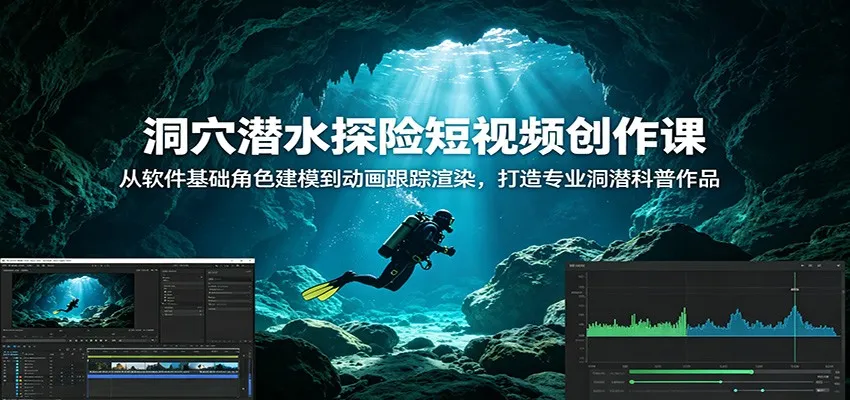 洞穴潜水探险短视频创作课：从软件基础角色建模到动画跟踪渲染，打造专业洞潜科普作品mc69.cn - 副业项目分享,互联网学习资源,考公考研资料,虚拟资料与创业思路天璇笔记网