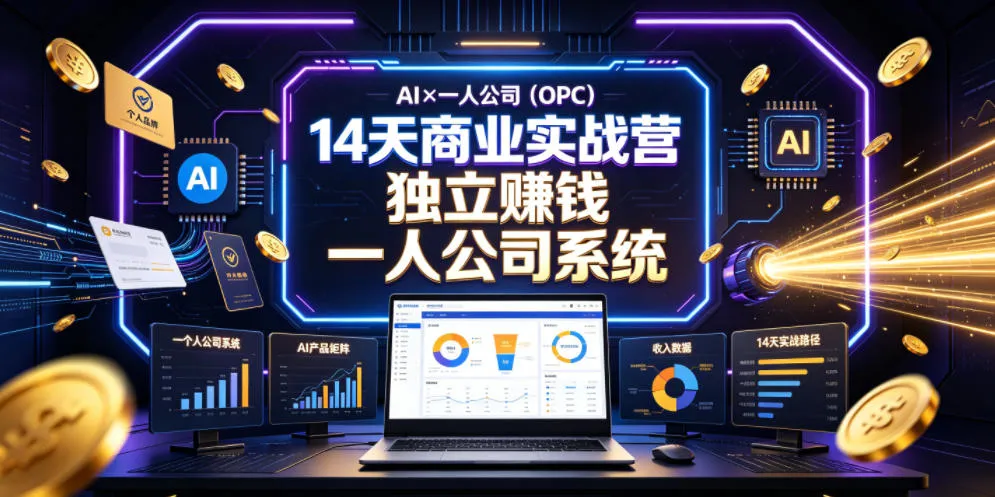 AI×一人公司（OPC）14天商业实战营，用AI帮你搭建一个属于你自己的、能独立賺钱的一人公司系统mc69.cn - 副业项目分享,互联网学习资源,考公考研资料,虚拟资料与创业思路天璇笔记网