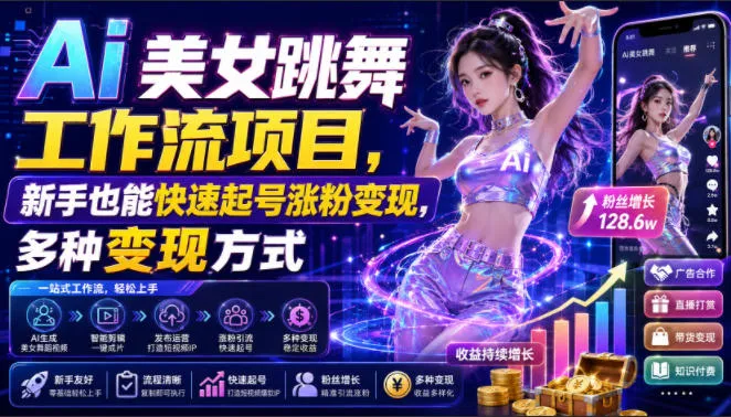 Ai美女跳舞工作流项目，新手也能快速起号涨粉变现，多种变现方式mc69.cn - 副业项目分享,互联网学习资源,考公考研资料,虚拟资料与创业思路天璇笔记网