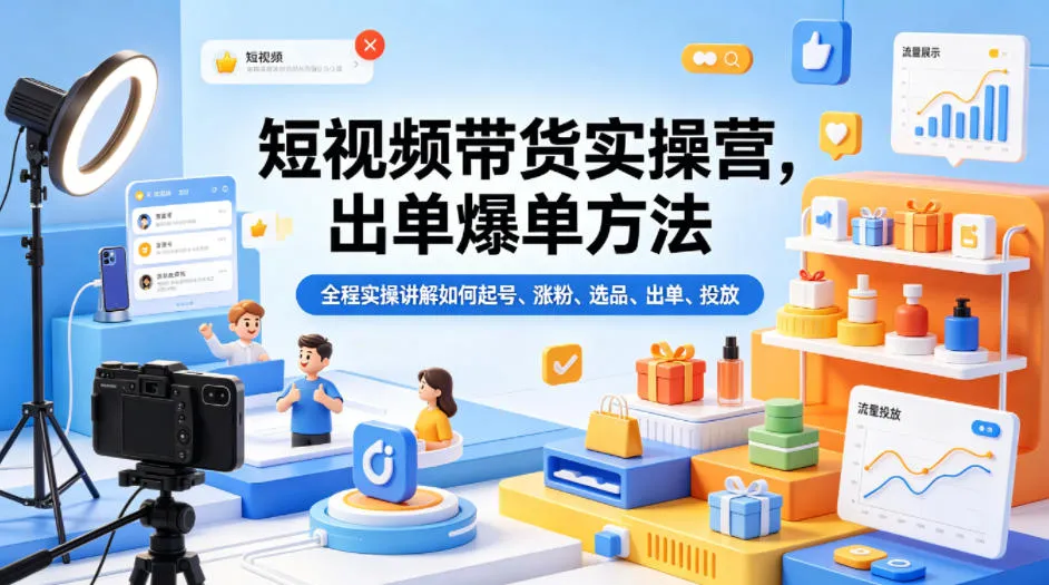 短视频带货实操营，出单爆单方法，全程实操讲解如何起号、涨粉、选品、出单、投放mc69.cn - 副业项目分享,互联网学习资源,考公考研资料,虚拟资料与创业思路天璇笔记网