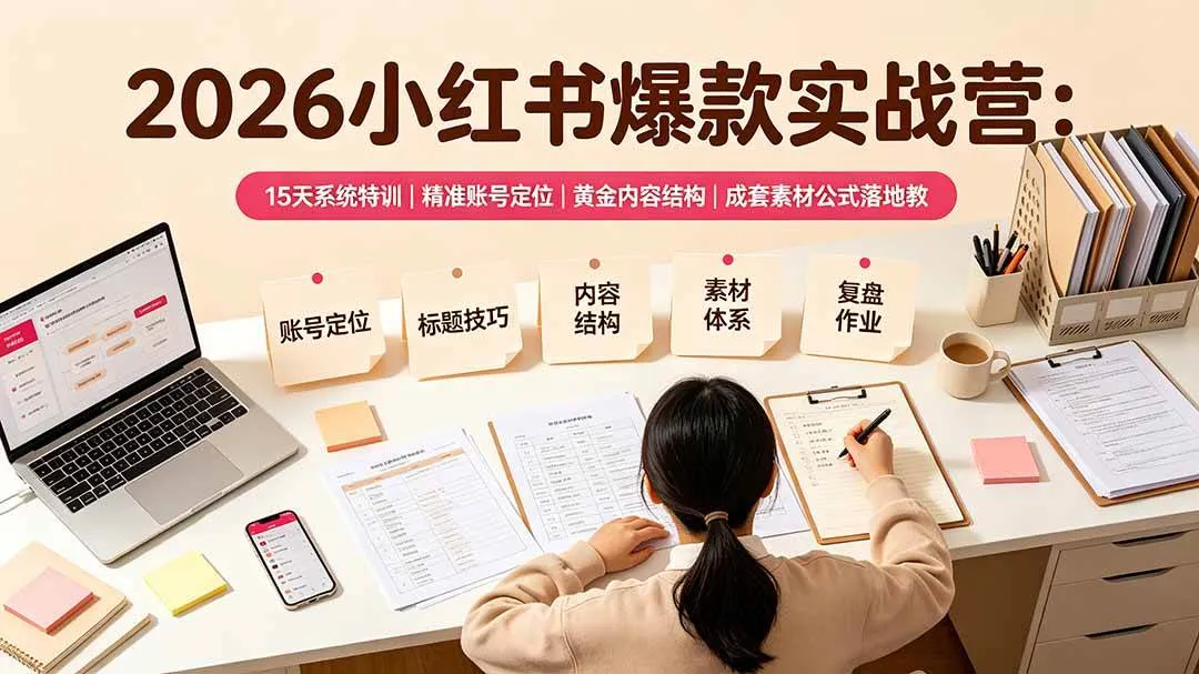 （19332期）2026小红书爆款实战营：15天系统特训｜精准账号定位｜黄金内容结构｜成套素材公式落地教程mc69.cn - 副业项目分享,互联网学习资源,考公考研资料,虚拟资料与创业思路天璇笔记网