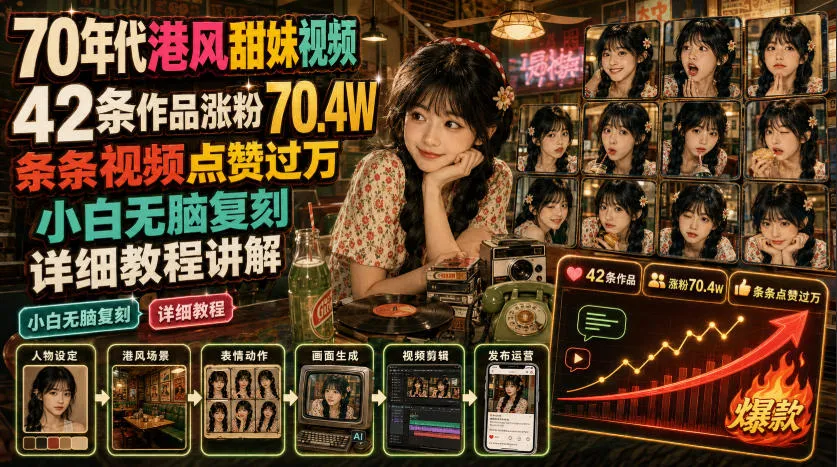 70年代港风甜妹视频，42条作品涨粉70.4W，条条视频点赞过万，小白无脑复刻，详细教程讲解mc69.cn - 副业项目分享,互联网学习资源,考公考研资料,虚拟资料与创业思路天璇笔记网