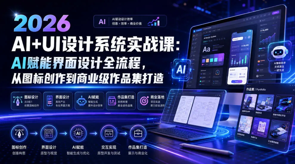 2026 AI+UI设计系统实战课：AI赋能界面设计全流程，从图标创作到商业级作品集打造mc69.cn - 副业项目分享,互联网学习资源,考公考研资料,虚拟资料与创业思路天璇笔记网