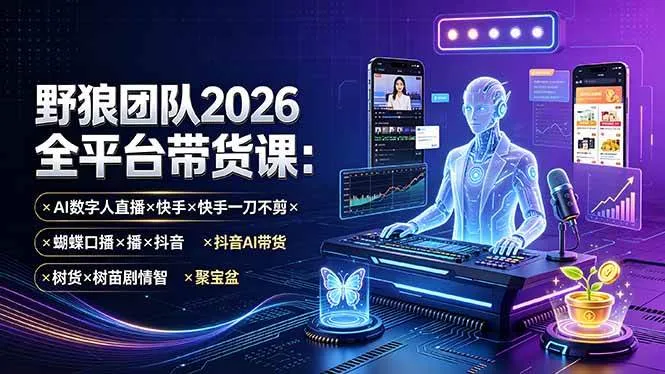 （19511期）野狼团队2026全平台带货课-7月：AI数字人直播×快手一刀不剪×蝴蝶口播×抖音AI带货×树苗剧情智剪×聚宝盆mc69.cn - 副业项目分享,互联网学习资源,考公考研资料,虚拟资料与创业思路天璇笔记网
