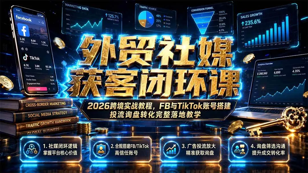 （19611期）外贸社媒获客闭环课｜2026跨境实战教程，FB与TikTok账号搭建投流询盘转化完整落地教学mc69.cn - 副业项目分享,互联网学习资源,考公考研资料,虚拟资料与创业思路天璇笔记网