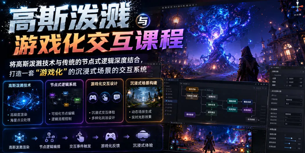 高斯泼溅与游戏化交互课程，将高斯泼溅技术与传统的节点式逻辑深度结合，打造一套“游戏化”的沉浸式场景的交互系统mc69.cn - 副业项目分享,互联网学习资源,考公考研资料,虚拟资料与创业思路天璇笔记网
