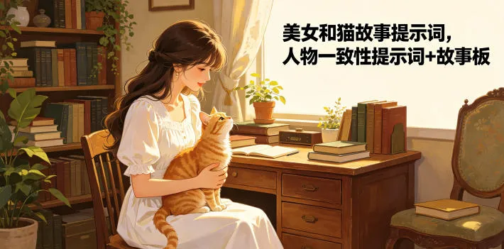 美女和猫故事提示词，人物一致性提示词+故事板mc69.cn - 副业项目分享,互联网学习资源,考公考研资料,虚拟资料与创业思路天璇笔记网