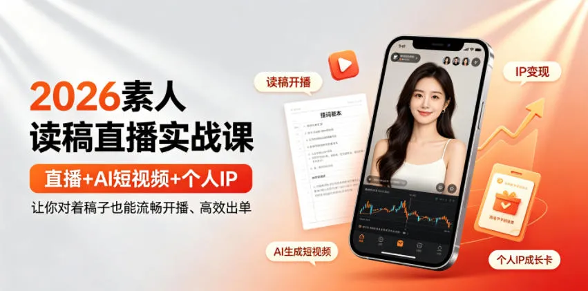 2026素人读稿直播实战课｜直播+AI短视频+个人IP，让你对着稿子也能流畅开播、高效出单mc69.cn - 副业项目分享,互联网学习资源,考公考研资料,虚拟资料与创业思路天璇笔记网