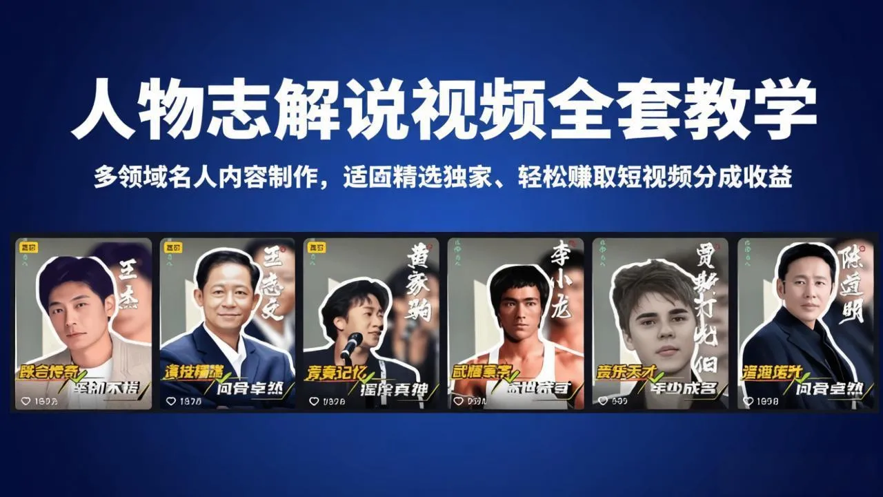 人物志解说视频全套教学，多领域名人内容制作，适配精选独家，轻松赚取短视频分成收益mc69.cn - 副业项目分享,互联网学习资源,考公考研资料,虚拟资料与创业思路天璇笔记网