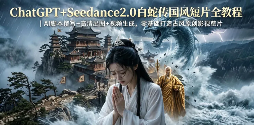ChatGPT+Seedance2.0白蛇传国风短片全教程｜AI脚本撰写+高清出图+视频生成，零基础打造古风原创影视短片mc69.cn - 副业项目分享,互联网学习资源,考公考研资料,虚拟资料与创业思路天璇笔记网