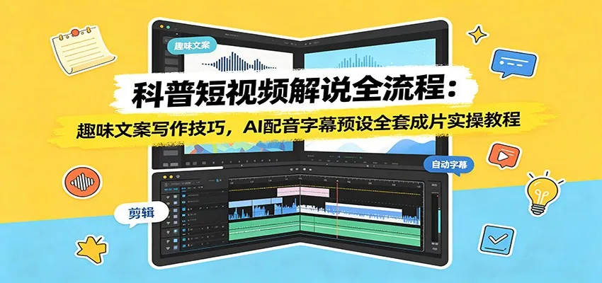 科普短视频解说全流程：趣味文案写作技巧，AI配音字幕预设全套成片实操教程mc69.cn - 副业项目分享,互联网学习资源,考公考研资料,虚拟资料与创业思路天璇笔记网