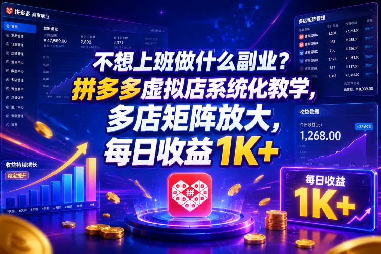 不想上班做什么副业？拼多多虚拟店系统化教学，多店矩阵放大，每日收益1K+【揭秘】mc69.cn - 副业项目分享,互联网学习资源,考公考研资料,虚拟资料与创业思路天璇笔记网