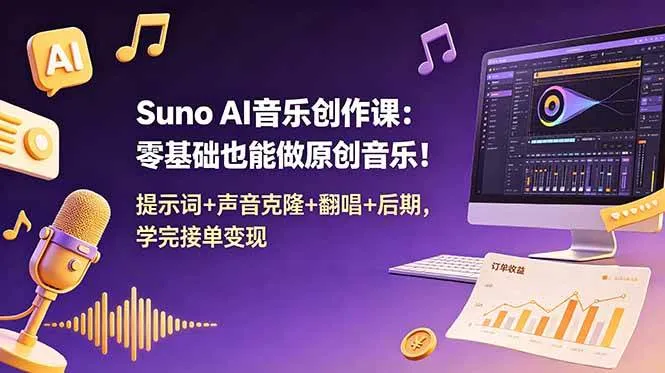 （18945期） Suno AI音乐创作课：零基础也能做原创音乐！提示词+声音克隆+翻唱+后期，学完接单变现mc69.cn - 副业项目分享,互联网学习资源,考公考研资料,虚拟资料与创业思路天璇笔记网