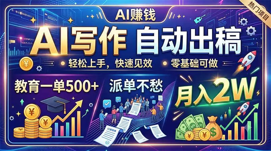 （19614期）AI写作自动出稿，教育一单500+，派单不愁，月入2Wmc69.cn - 副业项目分享,互联网学习资源,考公考研资料,虚拟资料与创业思路天璇笔记网