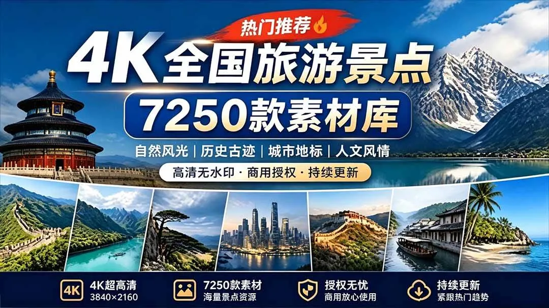 （19309期）热门全国旅游风景素材！4K全国旅游景点素材库，7250款素材，旅行达人城市航拍风景风光高清短视频mc69.cn - 副业项目分享,互联网学习资源,考公考研资料,虚拟资料与创业思路天璇笔记网