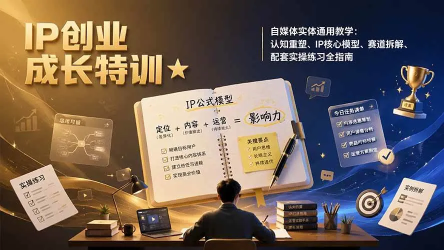 （19567期）IP创业成长特训★自媒体实体通用教学：认知重塑、IP核心模型、赛道拆解、配套实操练习全指南mc69.cn - 副业项目分享,互联网学习资源,考公考研资料,虚拟资料与创业思路天璇笔记网