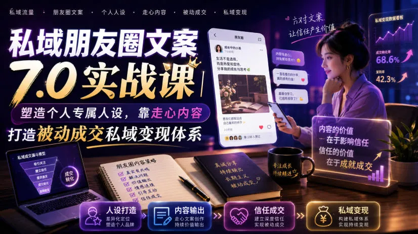 私域朋友圈文案7.0实战课｜塑造个人专属人设，靠走心内容打造被动成交私域变现体系mc69.cn - 副业项目分享,互联网学习资源,考公考研资料,虚拟资料与创业思路天璇笔记网