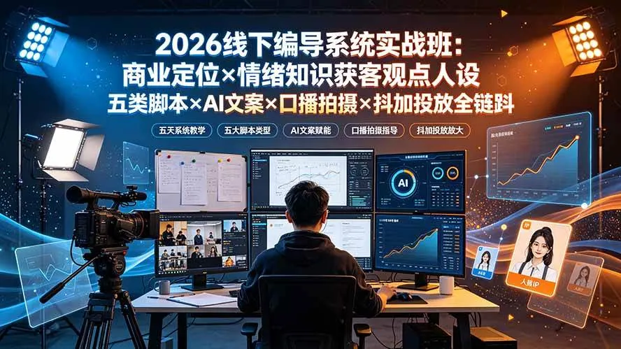 (19501期)2026线下编导系统实战班:商业定位×情绪知识获客观点人设五类脚本×AI文案×口播拍摄×抖加投放全链路 (19501期)2026线下编导系统实战班:商业定位×情绪知识获客观点人设五类脚本×AI文案×口播拍摄×抖加投放全链路