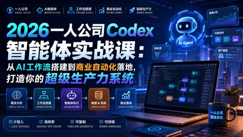 2026一人公司Codex智能体实战课:从AI工作流搭建到商业自动化落地,打造你的超级生产力系统 2026一人公司Codex智能体实战课:从AI工作流搭建到商业自动化落地,打造你的超级生产力系统