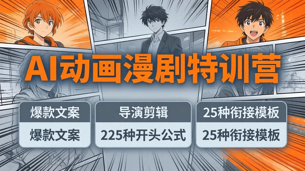 AI动画漫剧特训营：爆款文案+导演剪辑：225种开头公式+25种衔接模板，两小时剪电影级大片mc69.cn - 副业项目分享,互联网学习资源,考公考研资料,虚拟资料与创业思路天璇笔记网
