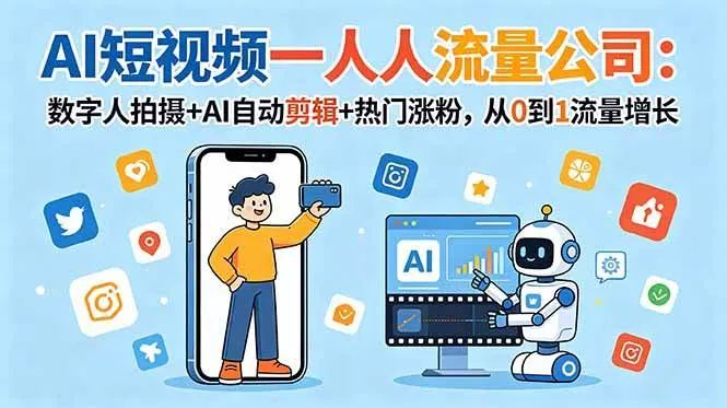 （18864期）AI短视频一人流量公司：数字人拍摄+AI自动剪辑+热门涨粉，从0到1流量增长mc69.cn - 副业项目分享,互联网学习资源,考公考研资料,虚拟资料与创业思路天璇笔记网