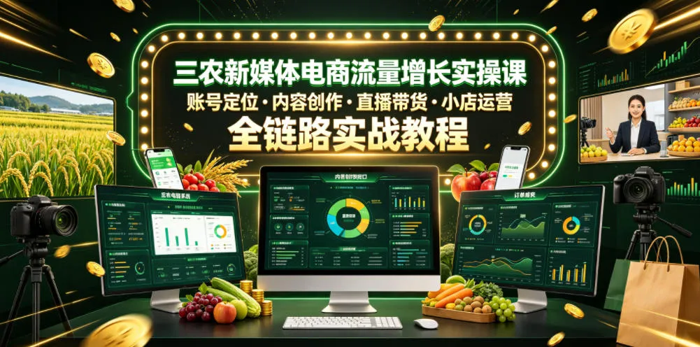 三农新媒体电商流量增长实操课，账号定位・内容创作・直播带货・小店运营，全链路实战教程mc69.cn - 副业项目分享,互联网学习资源,考公考研资料,虚拟资料与创业思路天璇笔记网