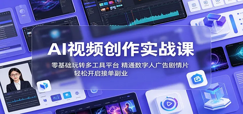 AI视频创作实战课：零基础玩转多工具平台，精通数字人广告、剧情片，轻松开启接单副业mc69.cn - 副业项目分享,互联网学习资源,考公考研资料,虚拟资料与创业思路天璇笔记网