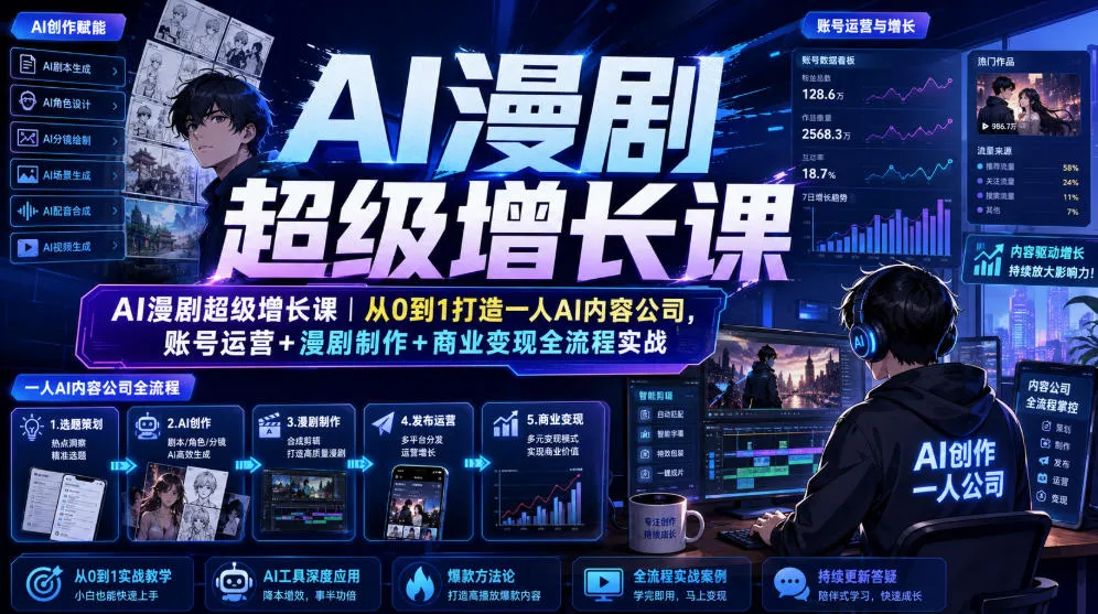 AI漫剧超级增长课｜从0到1打造一人AI内容公司，账号运营+漫剧制作+商业变现全流程实战mc69.cn - 副业项目分享,互联网学习资源,考公考研资料,虚拟资料与创业思路天璇笔记网
