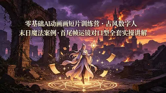 （19078期）零基础AI动画短片训练营，古风数字人末日魔法案例，首尾帧运镜对口型全套实操讲解mc69.cn - 副业项目分享,互联网学习资源,考公考研资料,虚拟资料与创业思路天璇笔记网