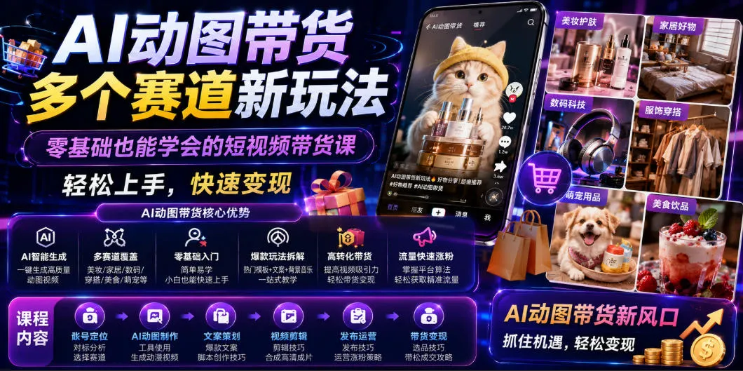 AI动图带货多个赛道新玩法，零基础也能学会的短视频带货课，轻松上手，快速变现mc69.cn - 副业项目分享,互联网学习资源,考公考研资料,虚拟资料与创业思路天璇笔记网