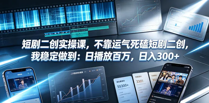 短剧二创实操课，不靠运气死磕短剧二创，我稳定做到：日播放百万，日入300+mc69.cn - 副业项目分享,互联网学习资源,考公考研资料,虚拟资料与创业思路天璇笔记网