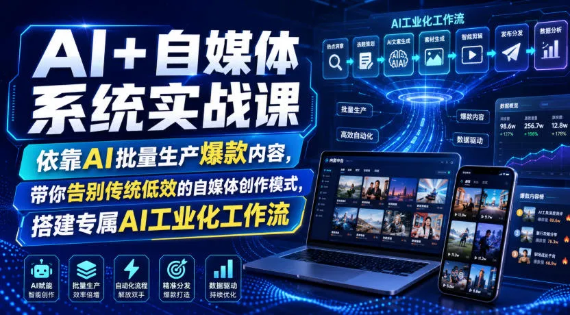 AI+自媒体系统实战课，依靠AI批量生产爆款内容，带你告别传统低效的自媒体创作模式，搭建专属AI工业化工作流mc69.cn - 副业项目分享,互联网学习资源,考公考研资料,虚拟资料与创业思路天璇笔记网
