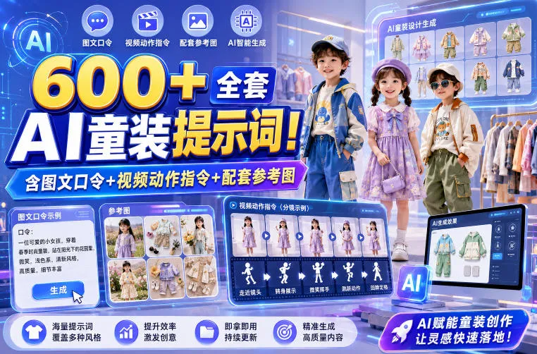 600+全套AI童装提示词！含图文口令+视频动作指令+配套参考图，Word-Excel规整分类，童装电商、种草无脑量产内容！mc69.cn - 副业项目分享,互联网学习资源,考公考研资料,虚拟资料与创业思路天璇笔记网