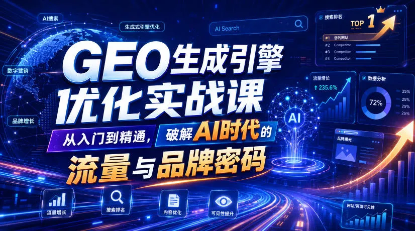 GEO生成引擎优化实战课，从入门到精通，破解AI时代的流量与品牌密码mc69.cn - 副业项目分享,互联网学习资源,考公考研资料,虚拟资料与创业思路天璇笔记网