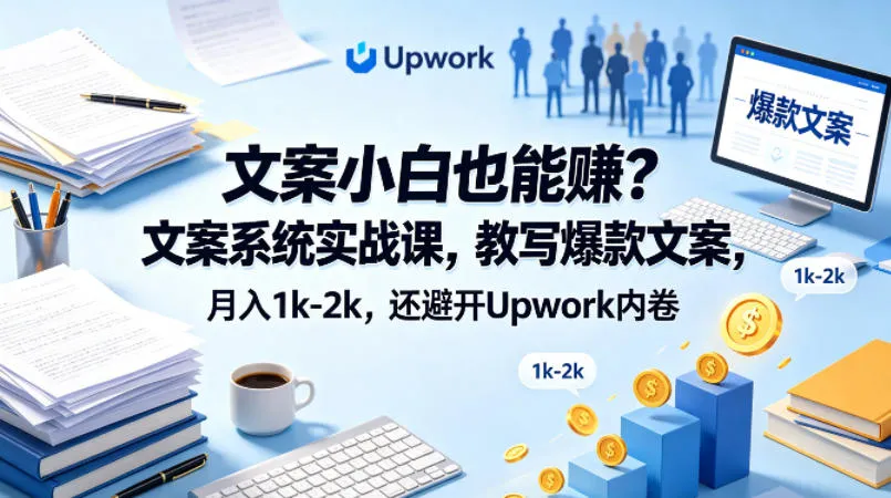 文案小白也能賺？文案系统实战课，教写爆款文案，月入1k-2k，还避开Upwork内卷【原创双语字幕】mc69.cn - 副业项目分享,互联网学习资源,考公考研资料,虚拟资料与创业思路天璇笔记网