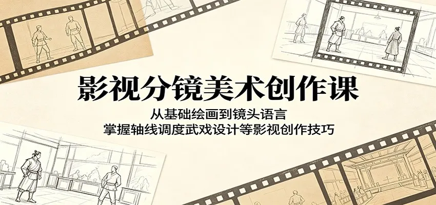 影视分镜美术创作课：从基础绘画到镜头语言，掌握轴线调度武戏设计等影视创作技巧mc69.cn - 副业项目分享,互联网学习资源,考公考研资料,虚拟资料与创业思路天璇笔记网