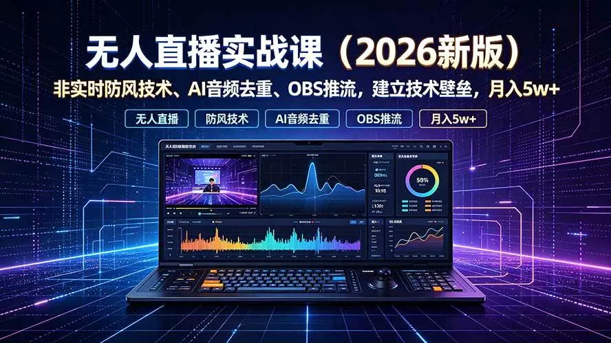 （19292期）无人直播实战课（更新7月），非实时防风技术、AI音频去重、OBS推流，建立技术壁垒，月入5w+mc69.cn - 副业项目分享,互联网学习资源,考公考研资料,虚拟资料与创业思路天璇笔记网