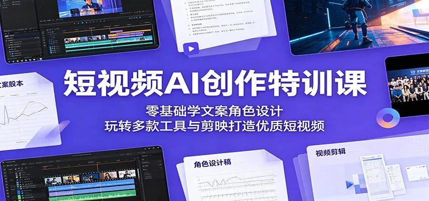 短视频AI创作特训课：零基础学文案角色设计，玩转多款工具与剪映打造优质短视频mc69.cn - 副业项目分享,互联网学习资源,考公考研资料,虚拟资料与创业思路天璇笔记网